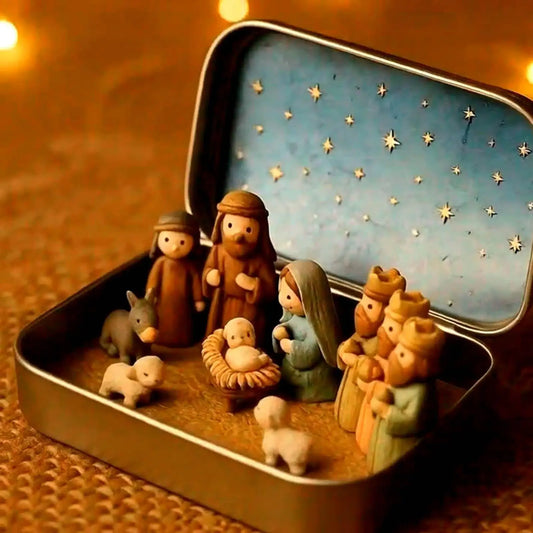 Mini Nativity Set in a Tin Box - Pocket-Sized Christmas Decor