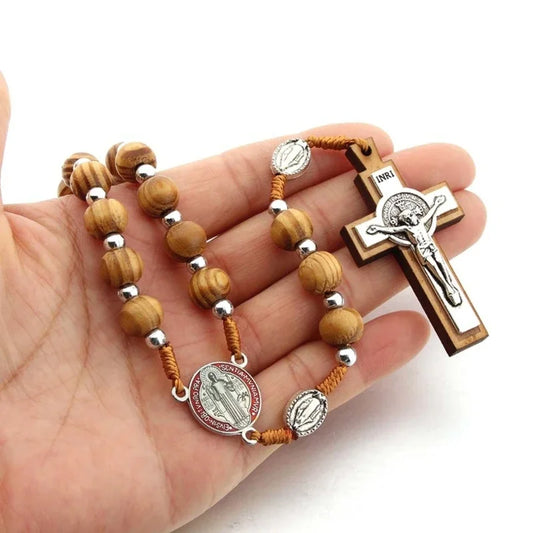 Handmade Wooden Rosary Necklace - Catholic Prayer Beads