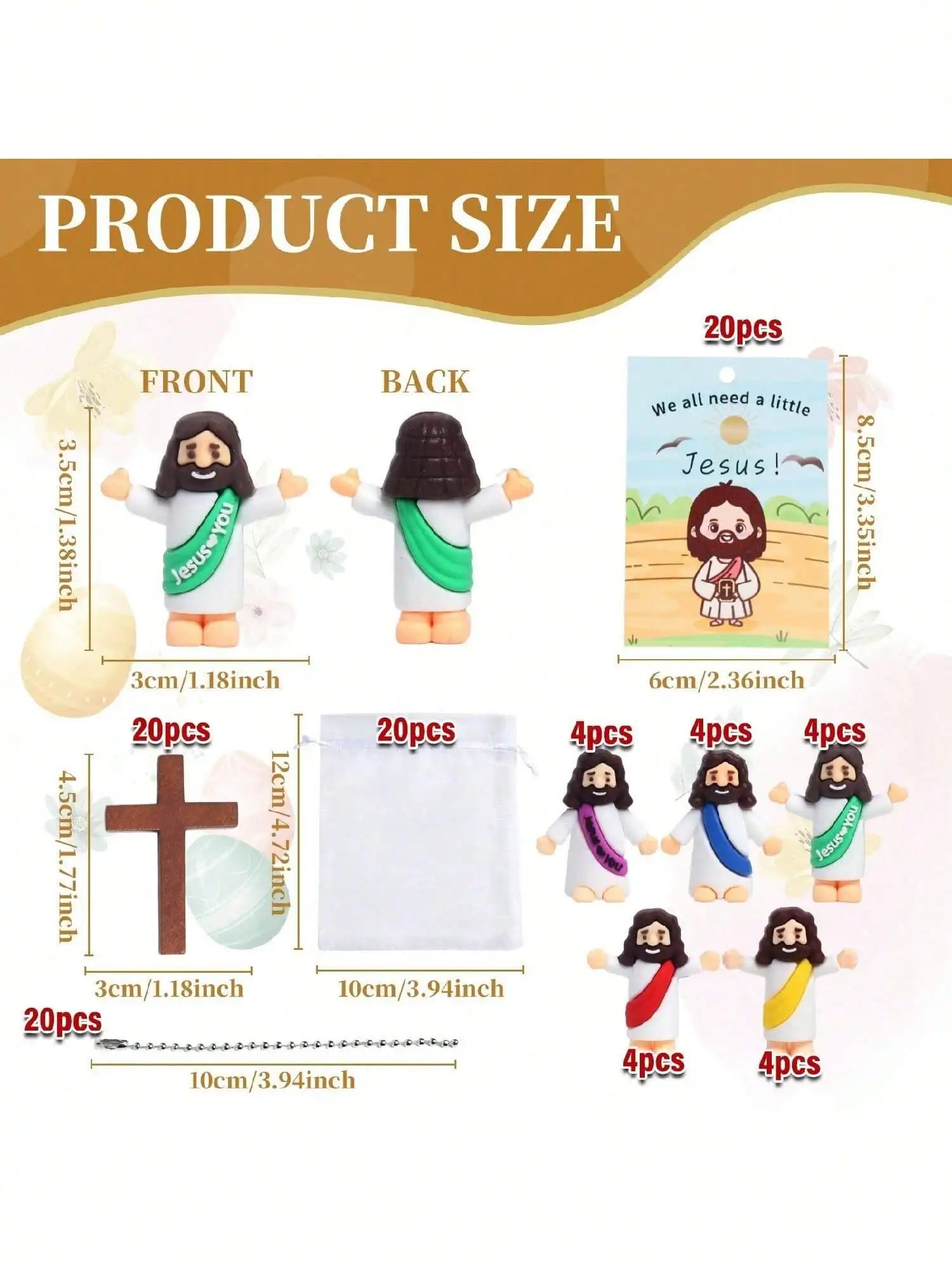 20 Sets Mini Jesus Figurine Gift Bulk - 80 Pcs Religious Party Favors with Crucifix Pendants, Organza Bags, and Prayer Cards