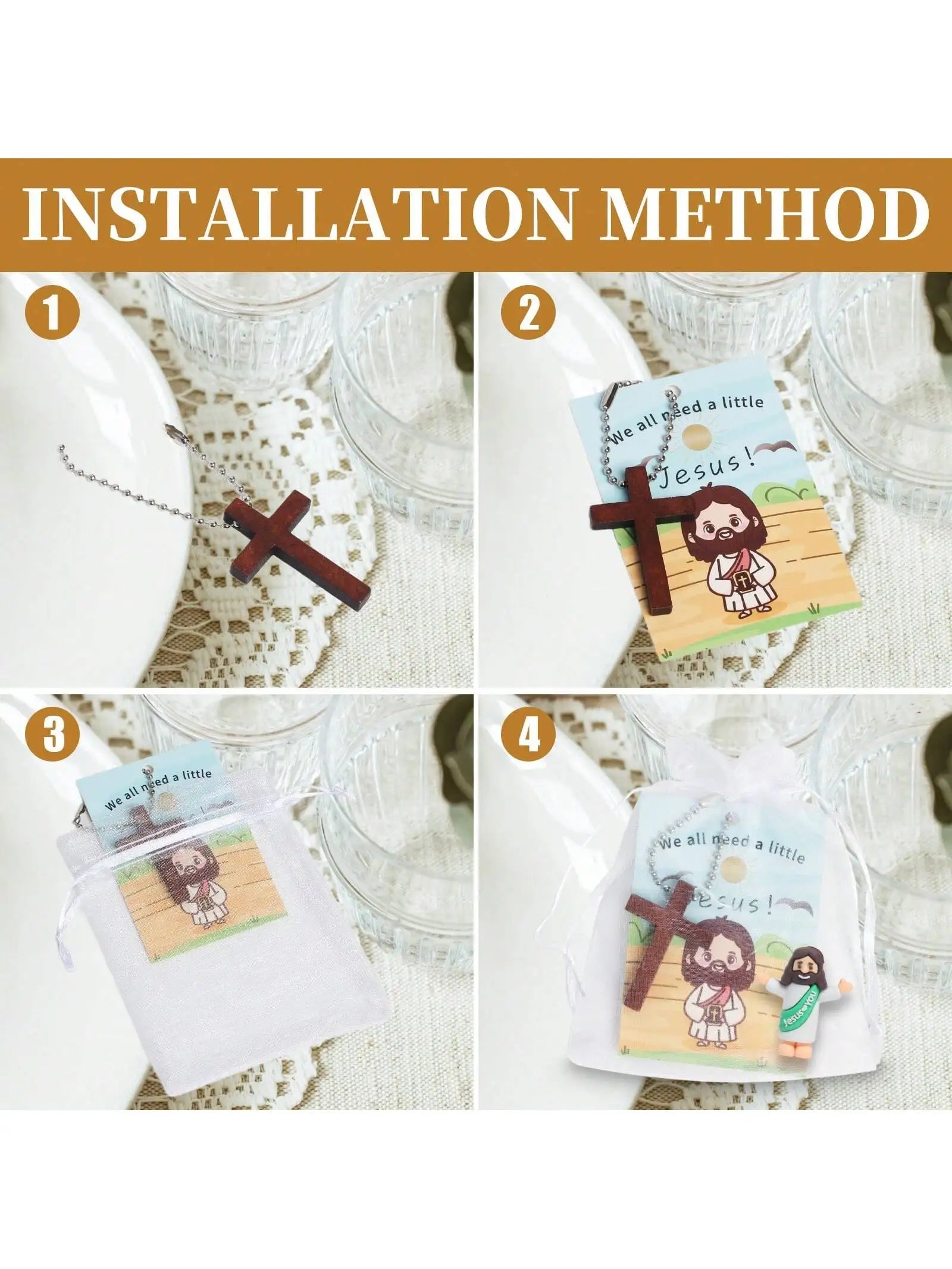 20 Sets Mini Jesus Figurine Gift Bulk - 80 Pcs Religious Party Favors with Crucifix Pendants, Organza Bags, and Prayer Cards